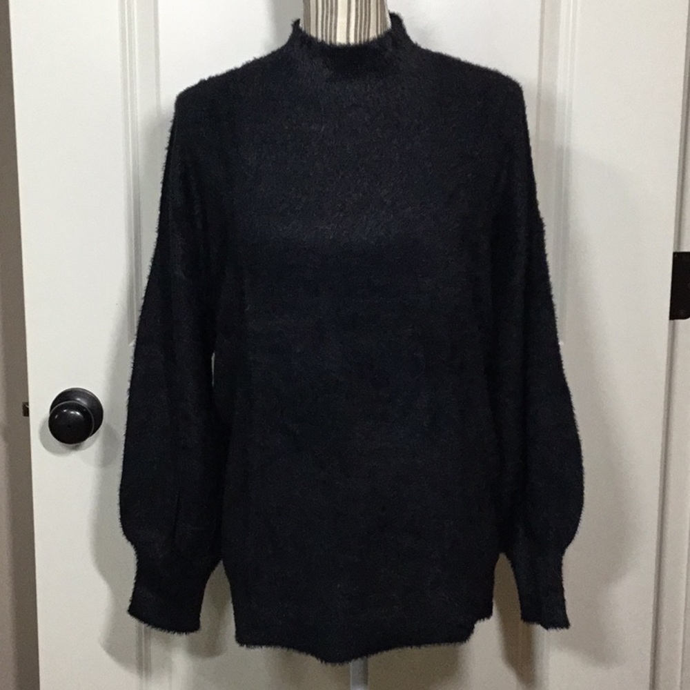 Chico’s Mock-Neck Eyelash Sweater, Black, 3 - NWT!